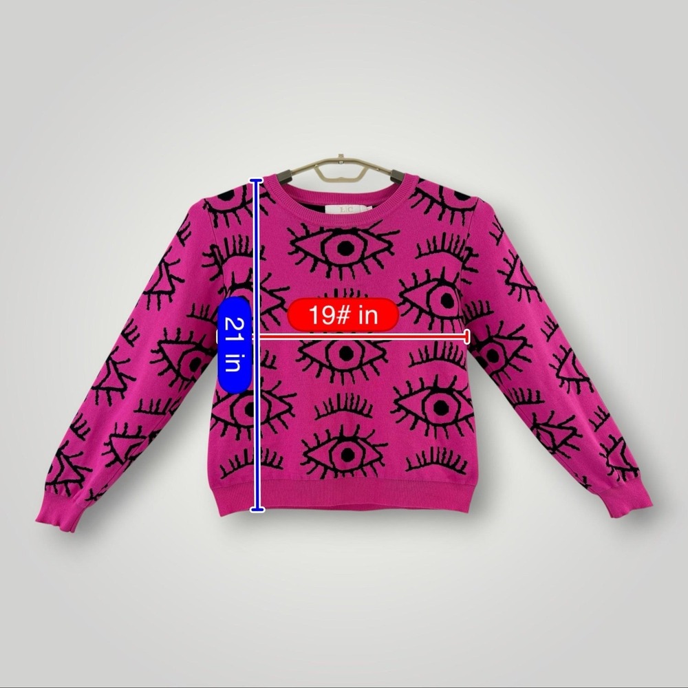 Lizette Collection Sweater Womens L Pink Eye Graphic Knit Y2K Pullover - Picture 7 of 7